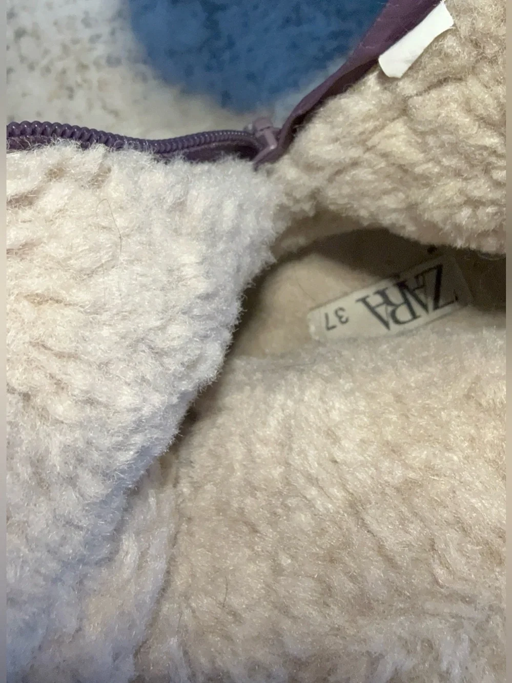 Zara My Winter Boot Women 37 US 6.5 Purple Puffer Sherpa Ankle Boots